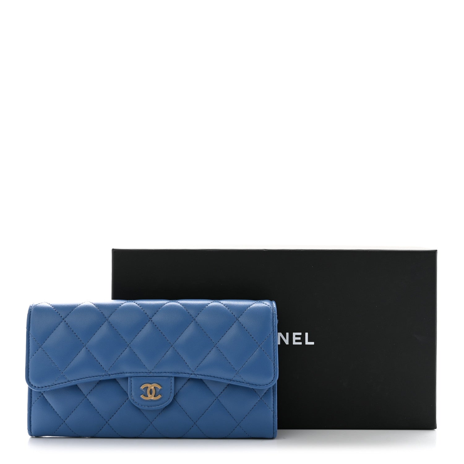 Chanel Lambskin Quilted Large Gusset Flap Wallet Blue 9 of 9