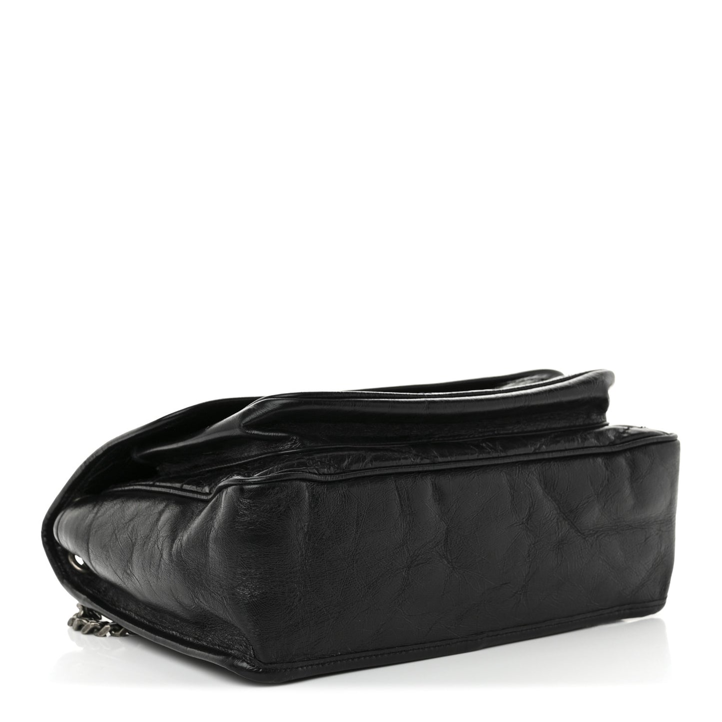 Crinkled Calfskin Matelasse Monogram Medium Niki Chain Satchel Black