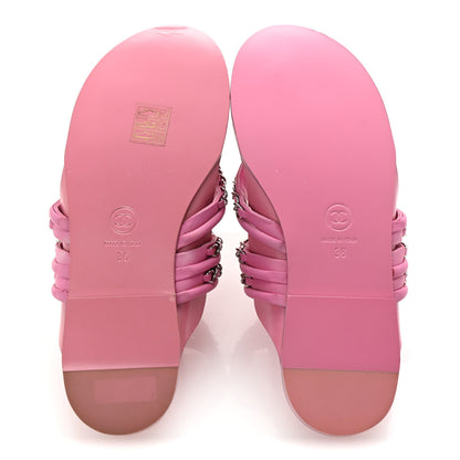 Chanel Calfskin Chain CC Thong Flat Sandals 36 Pink 6 of 10