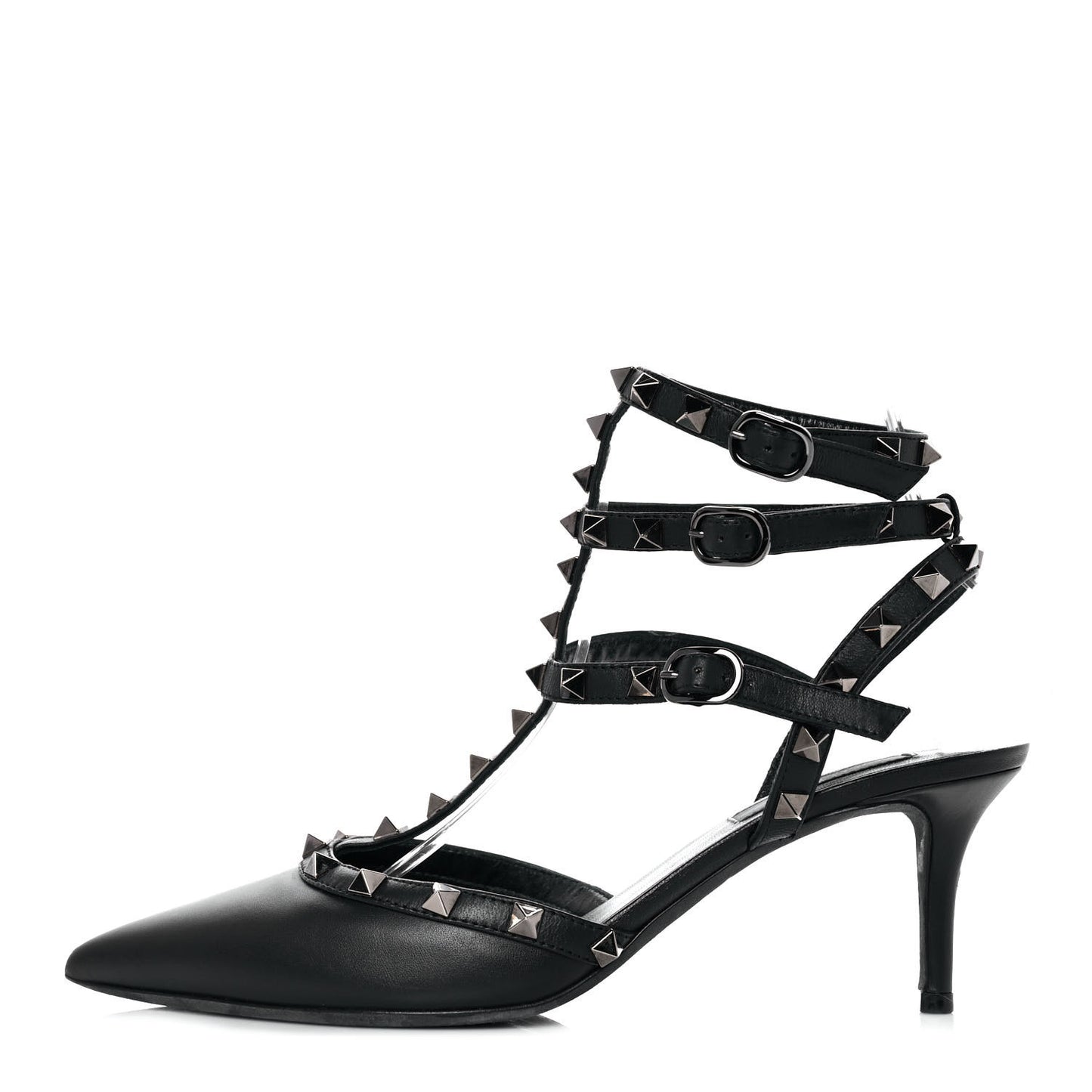 Nappa Rockstud Ankle Strap Low Heel Pumps 39 Black