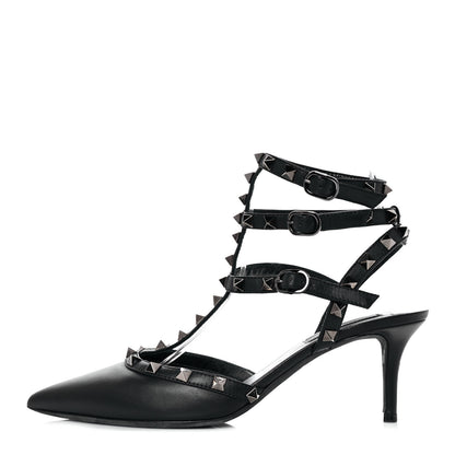 Valentino Garavani Nappa Rockstud Ankle Strap Low Heel Pumps 39 Black 1 of 8
