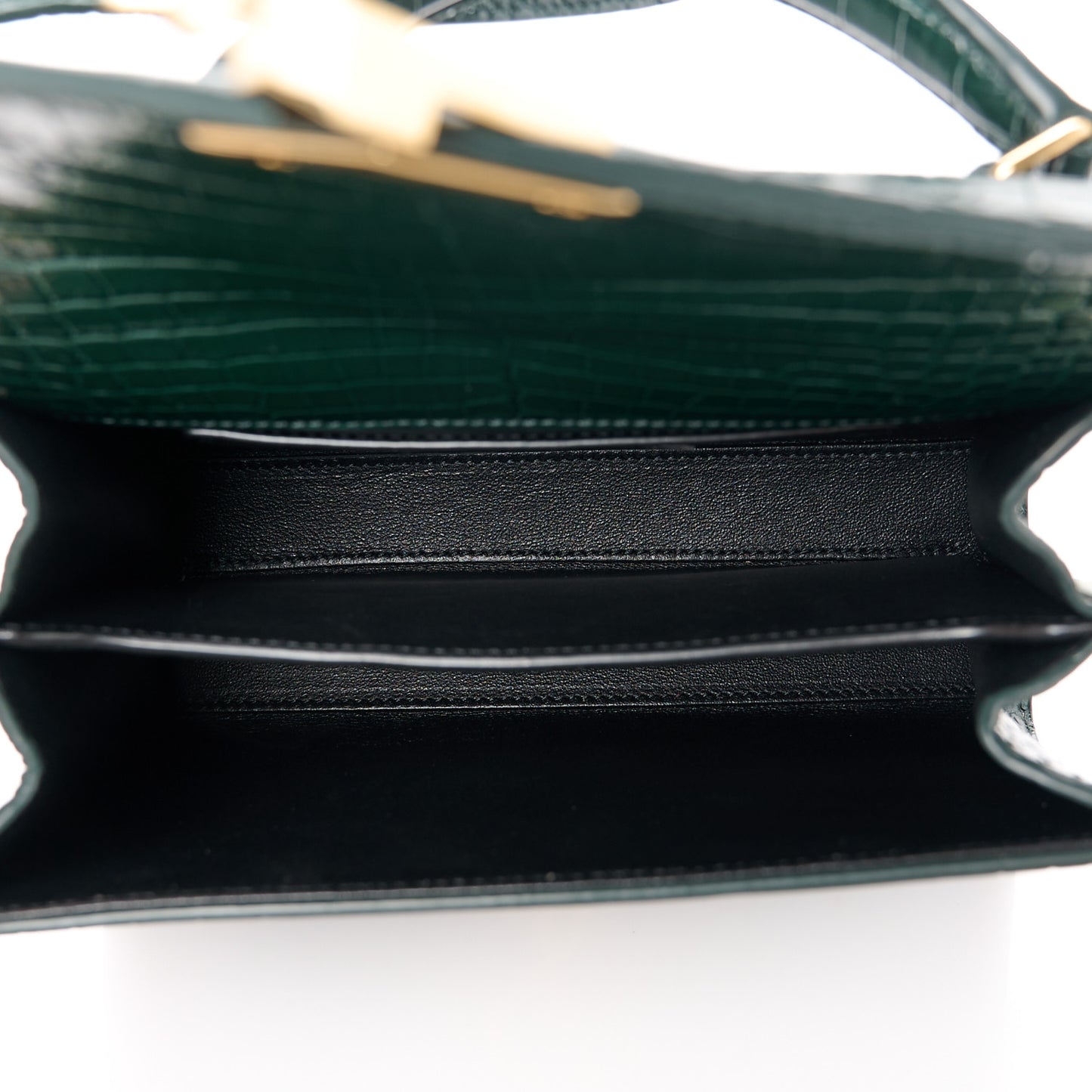 Calfskin Crocodile Embossed Mini Classic Monogram Cassandra Top Handle Dark Mint