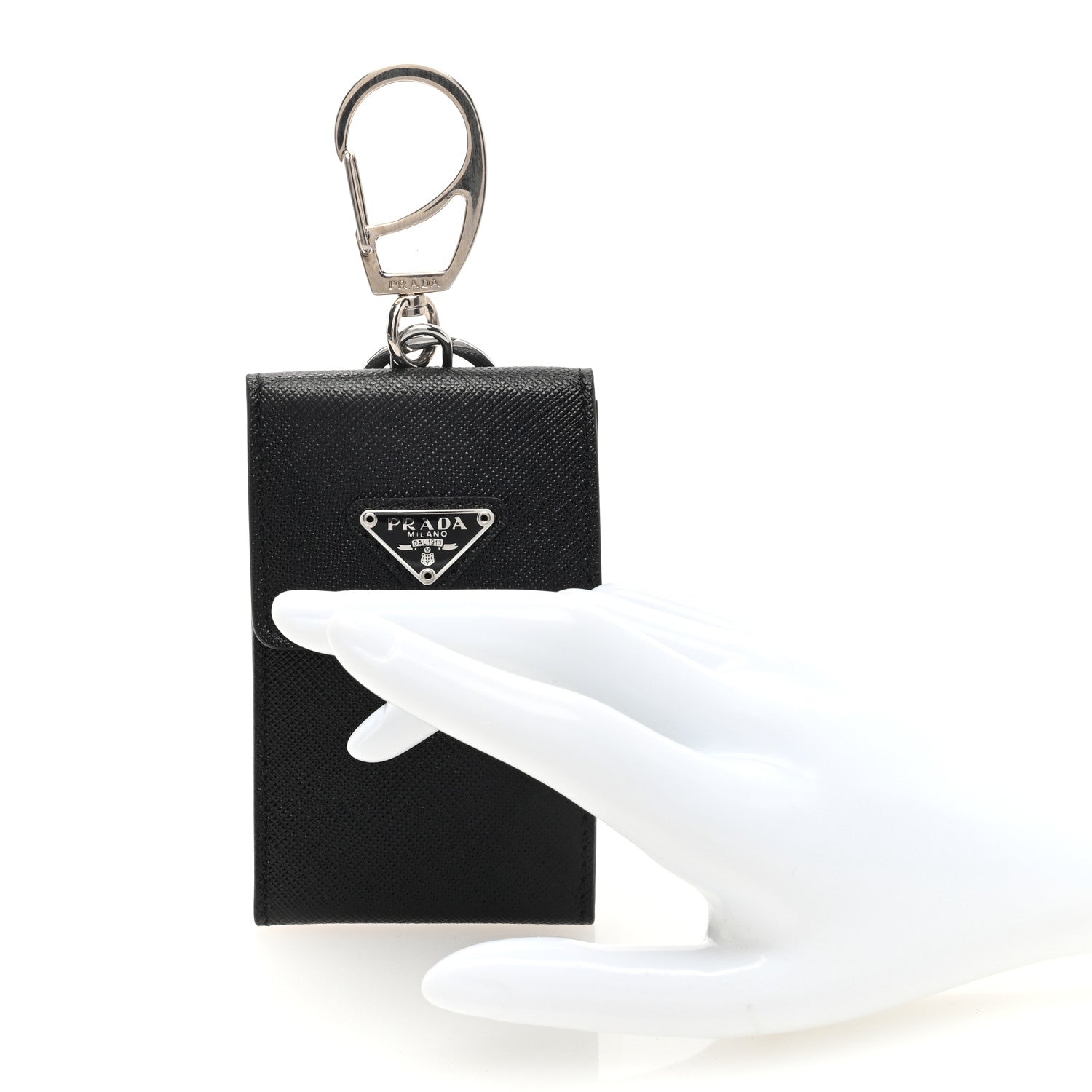 Prada Saffiano Triangle Card Holder Keyring Black 2 of 7