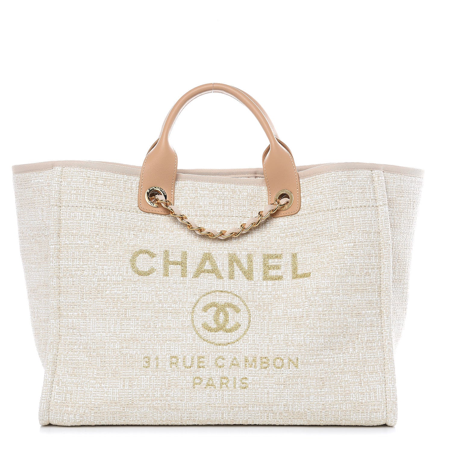 Chanel Canvas Large Deauville Tote Light Beige 1 of 11