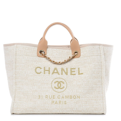 Chanel Canvas Large Deauville Tote Light Beige 1 of 11