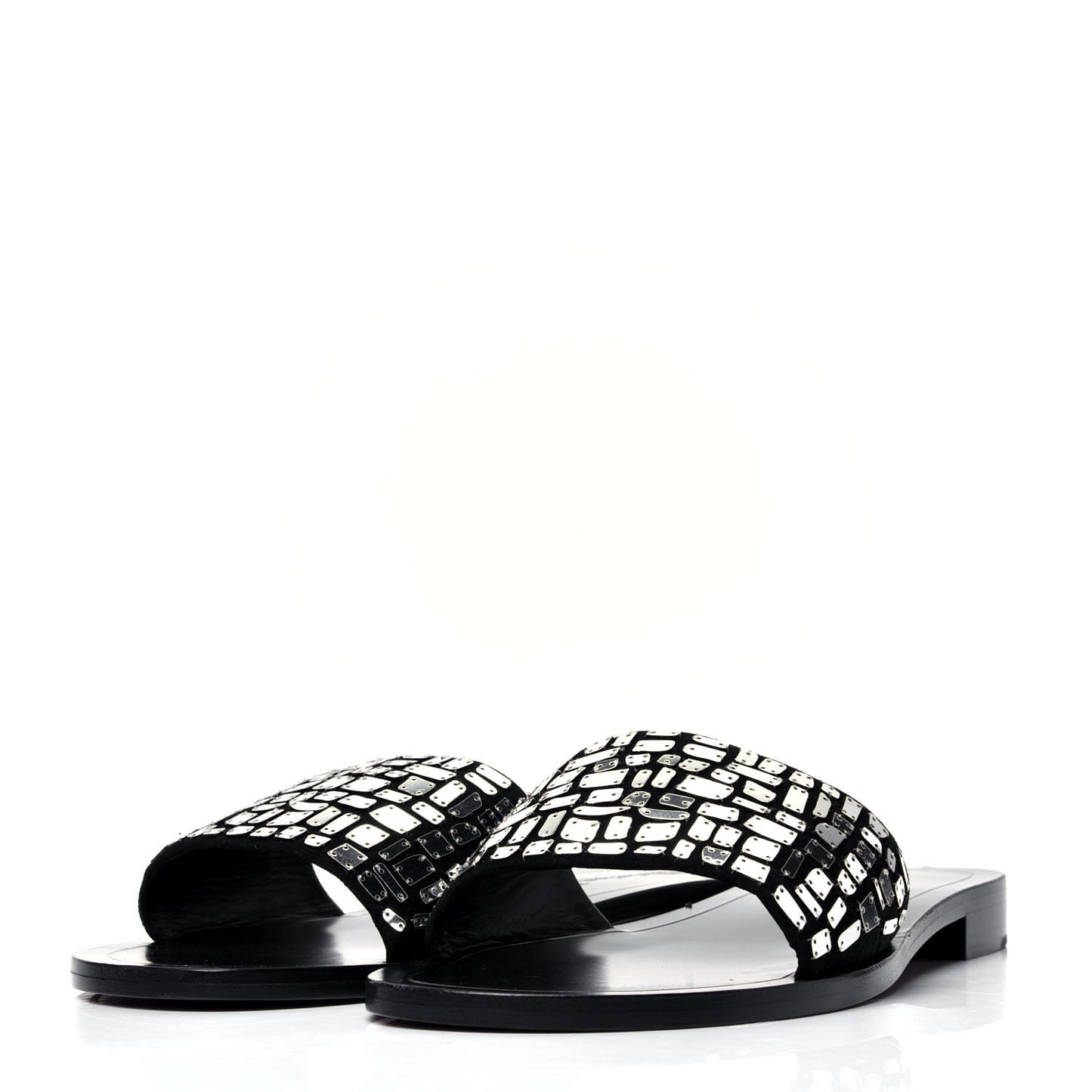 Embroidered Mirror Club Sandal 38 Black Silver