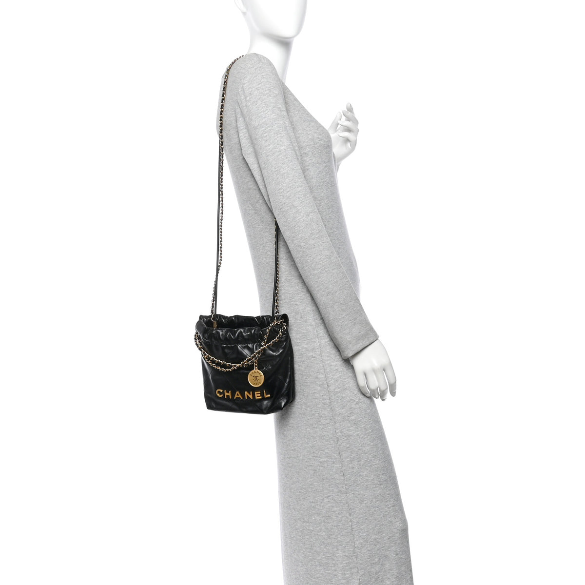 Shiny Calfskin Quilted Mini Chanel 22 Black