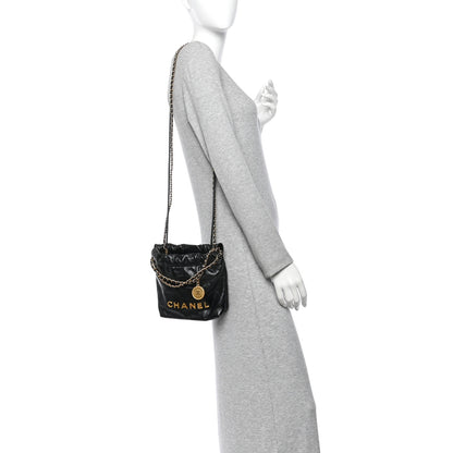 Chanel Shiny Calfskin Quilted Mini Chanel 22 Black 2 of 10