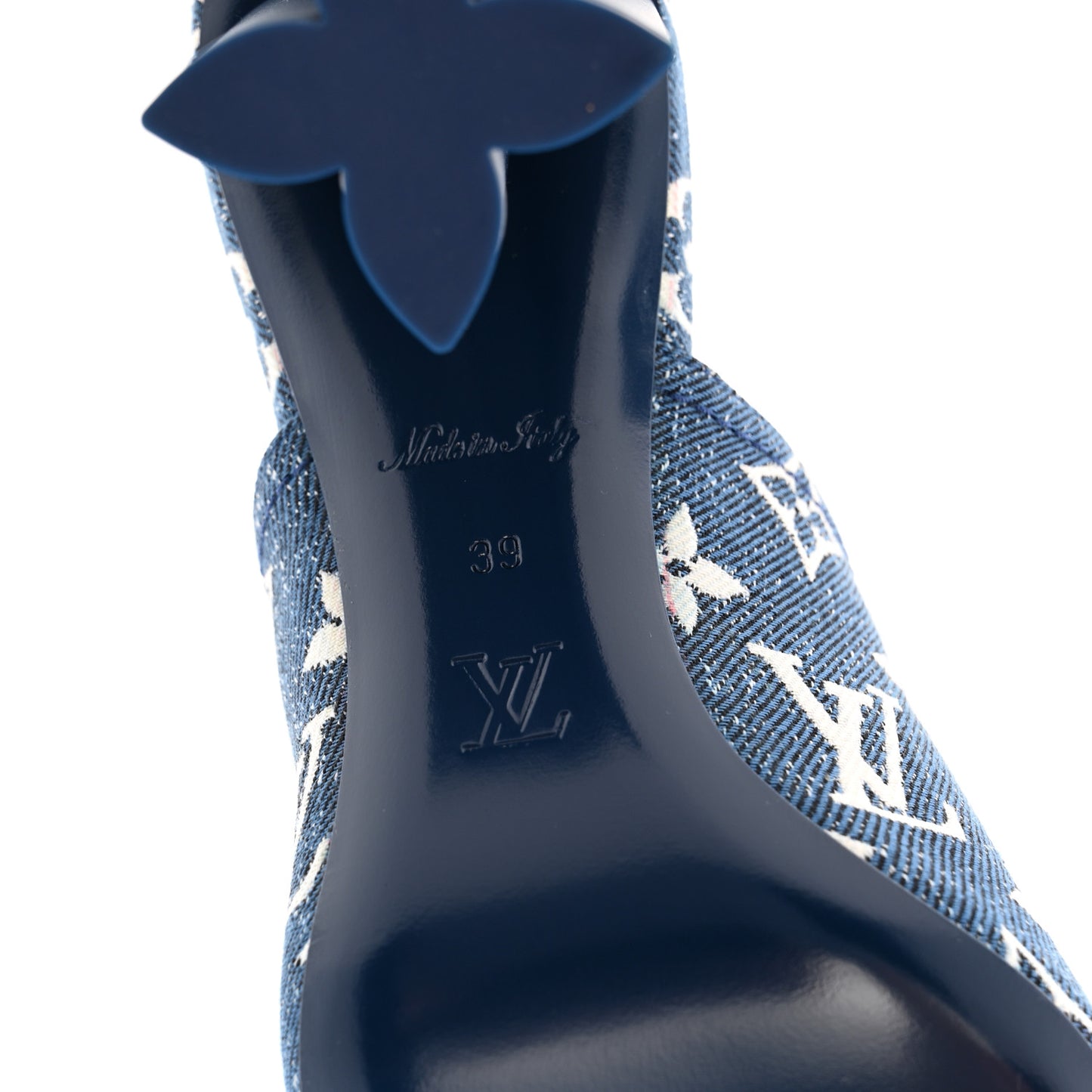 Denim Monogram Silhouette Mules 39 Navy Blue