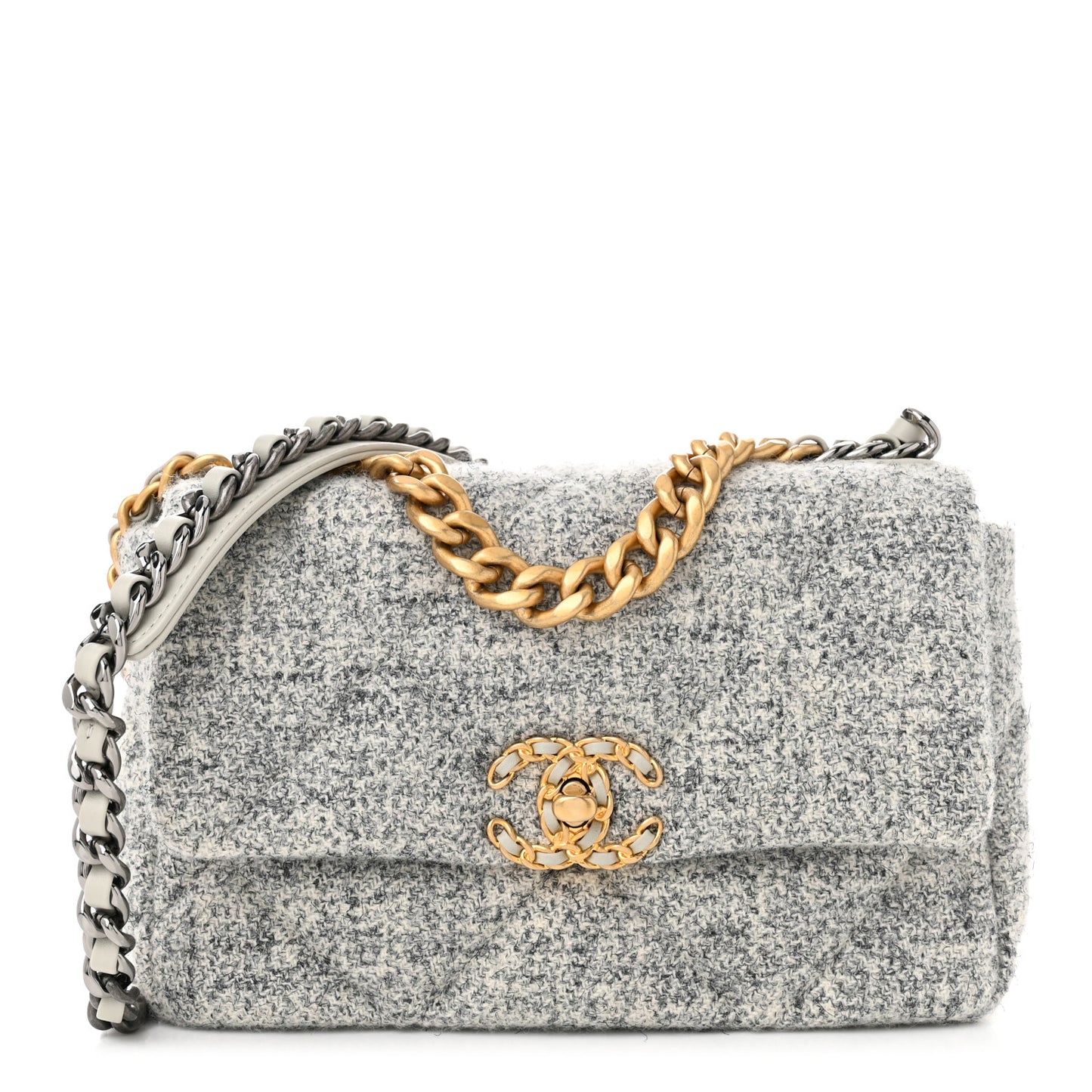 Tweed Quilted Medium Chanel 19 Flap Grey Ecru