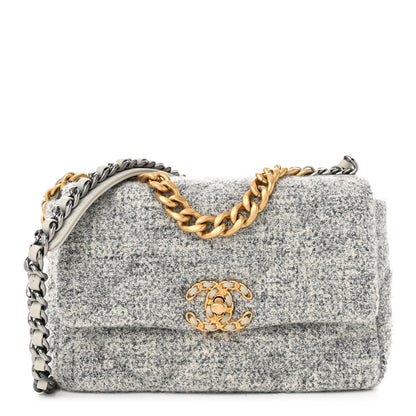 Chanel Tweed Quilted Medium Chanel 19 Flap Grey Ecru 1 of 9