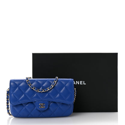 Chanel Lambskin Quilted Flap Phone Holder With Chain Blue 12 of 12