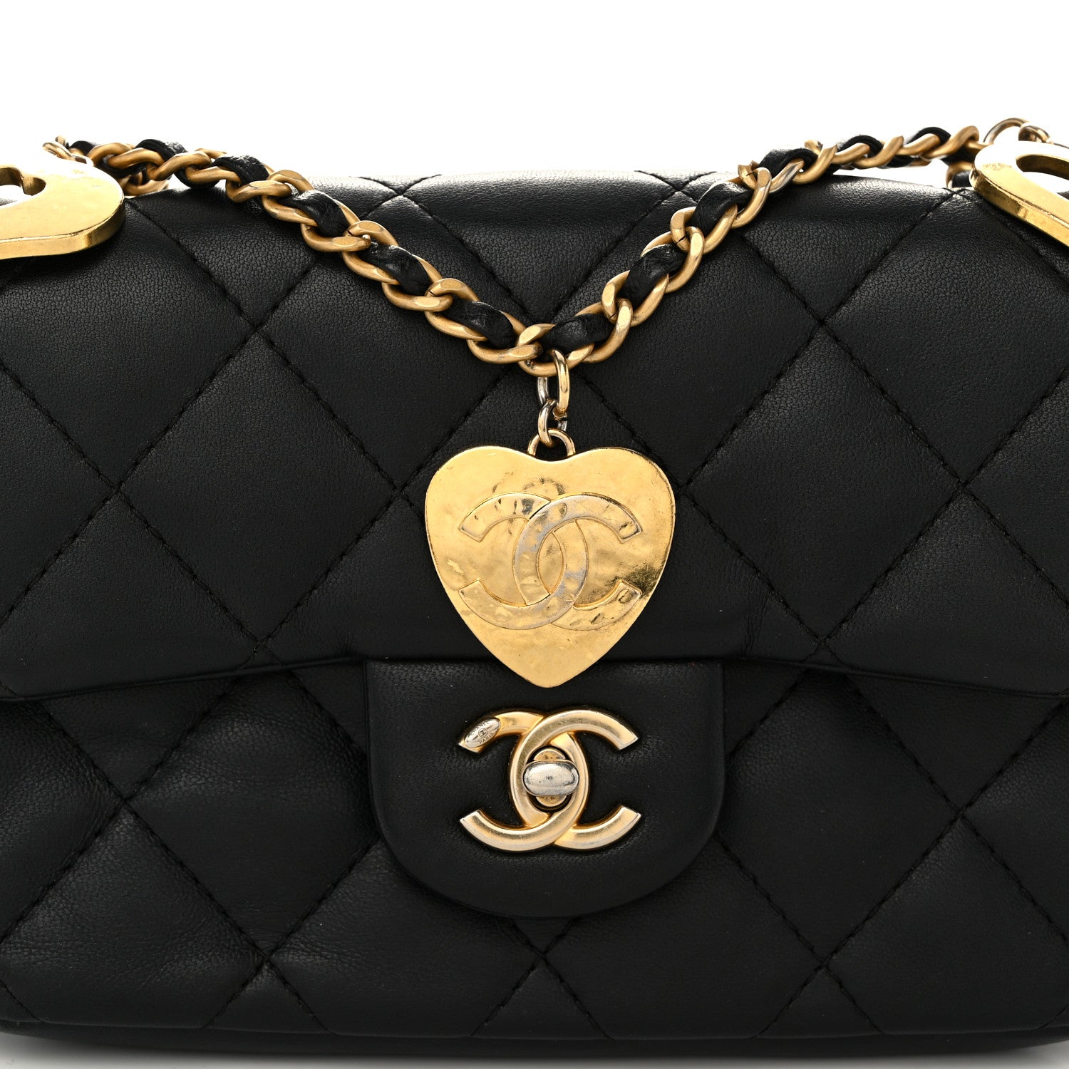 Chanel Lambskin Quilted Mini Heart Charms Flap Black 9 of 11