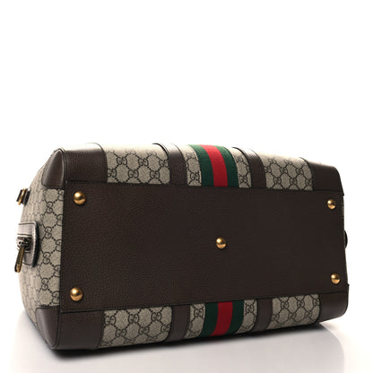 Gucci GG Supreme Monogram Textured Dollar Calfskin Web Medium Savoy Duffle Bag Beige Ebony New Acero 3 of 10
