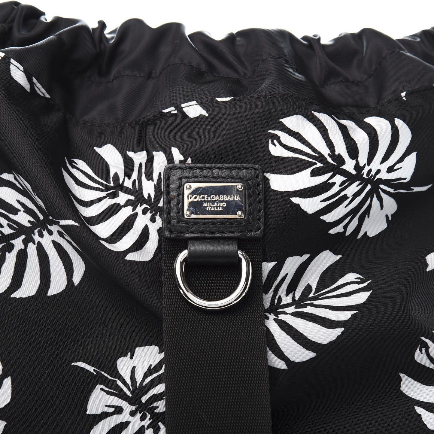 Nylon Black Palm Drawstring Backpack Black