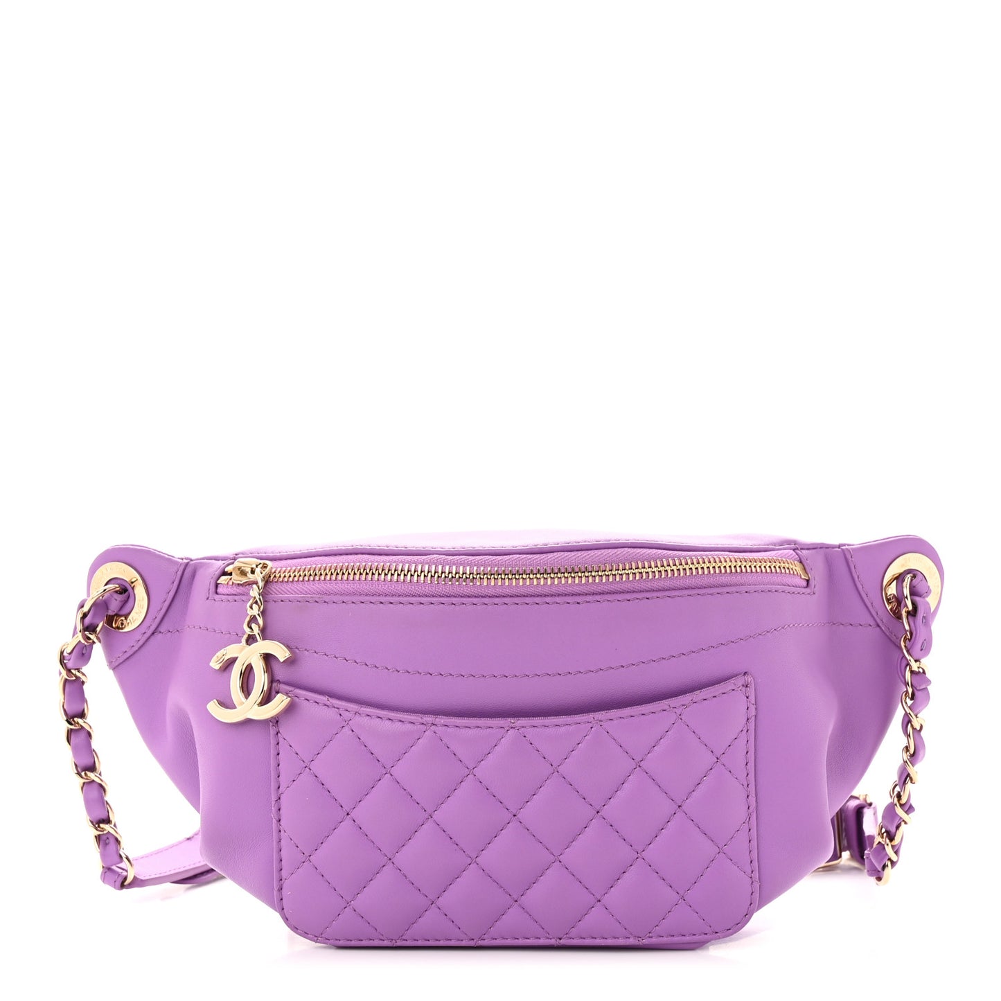 Lambskin Quilted Waist Belt Bag Purple