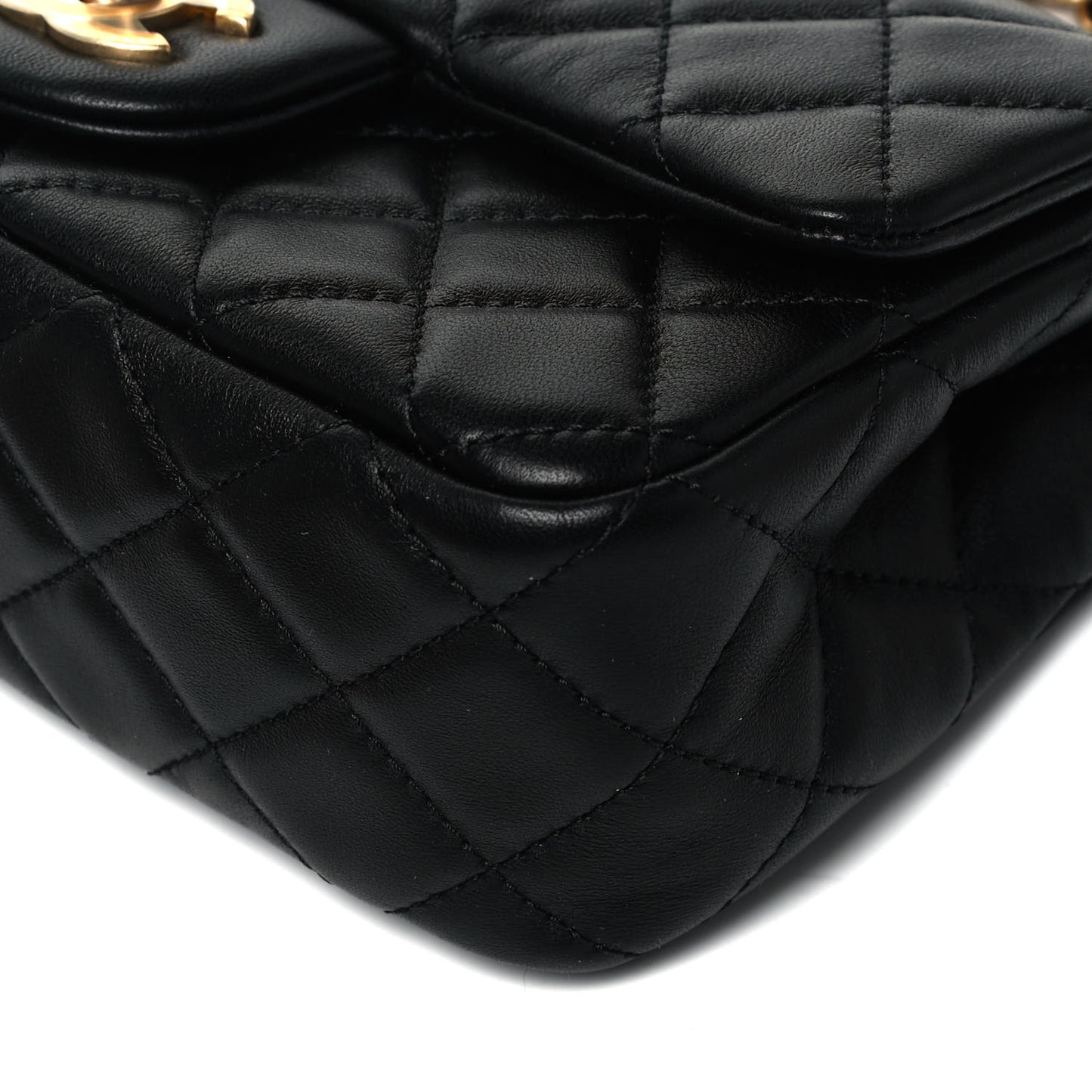 Lambskin Quilted Mini Rectangular Pearl Crush Flap Black