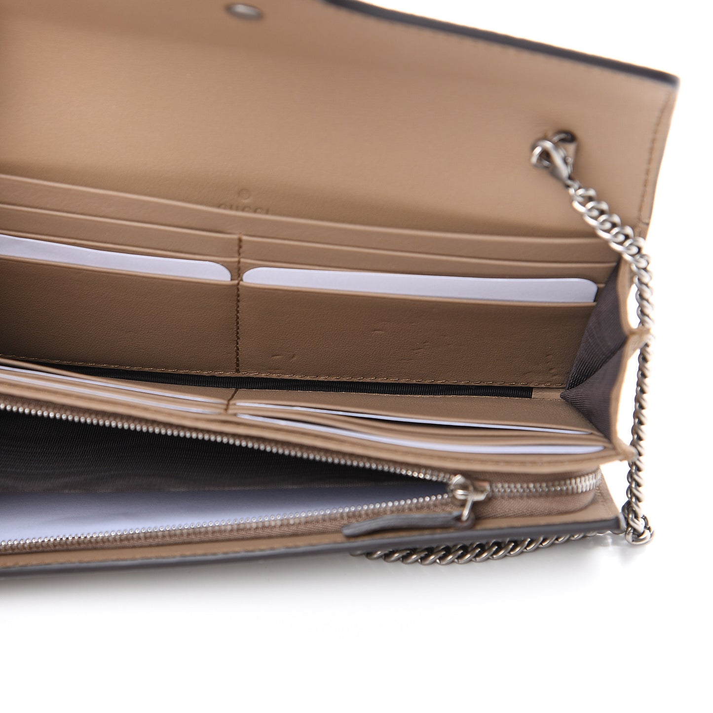 GG Supreme Monogram Dionysus Chain Clutch Wallet Beige Taupe