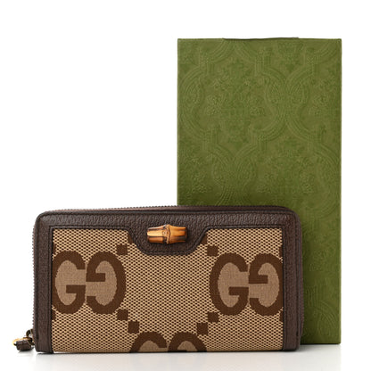Gucci Monogram Jumbo GG Textured Dollar Calfskin Diana Zip Around Continental Wallet Camel Ebony New Acero 7 of 8