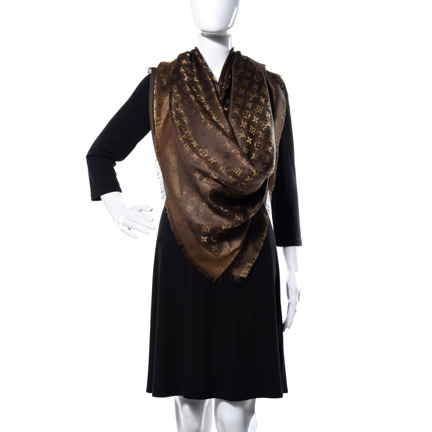 Silk Lurex Wool Monogram Shine Shawl Brown