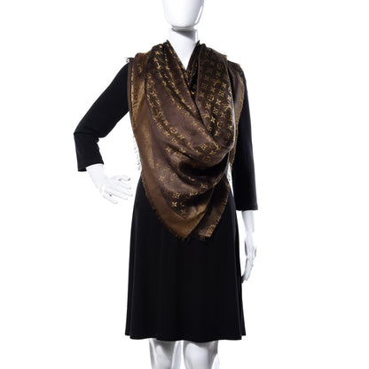 Louis Vuitton Silk Lurex Wool Monogram Shine Shawl Brown 2 of 4