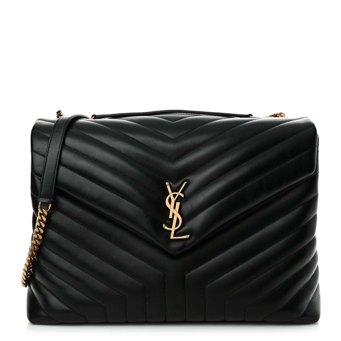 Calfskin Y Quilted Monogram Large Loulou Chain Satchel Black