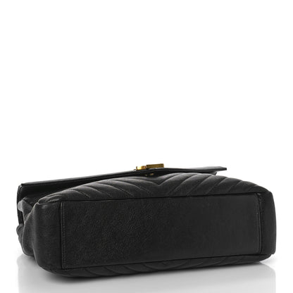 Saint Laurent Sheepskin Matelasse Chevron Monogram Large College Satchel Black 3 of 8