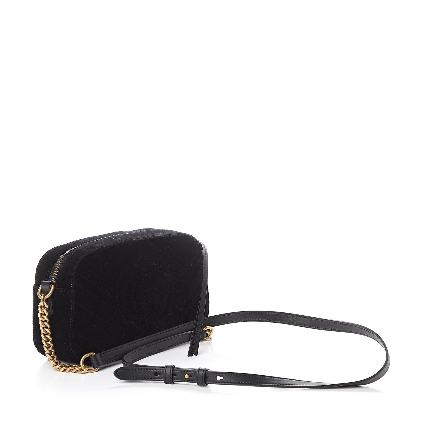 Velvet Matelasse Deer Embroidered Small GG Marmont Chain Shoulder Bag Black