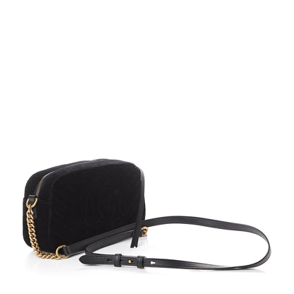 Gucci Velvet Matelasse Deer Embroidered Small GG Marmont Chain Shoulder Bag Black 2 of 8