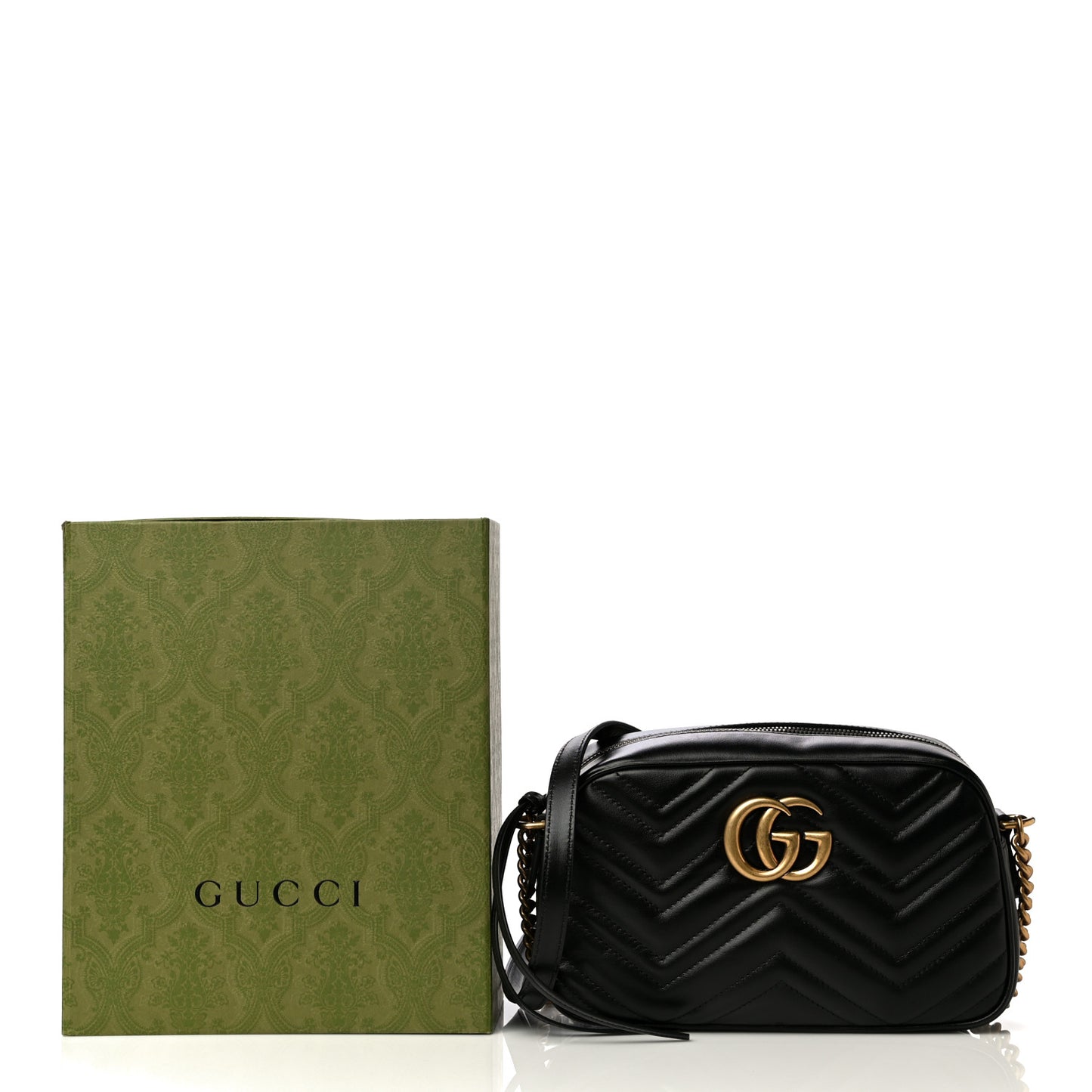 Calfskin Matelasse Small GG Marmont Chain Shoulder Bag Black