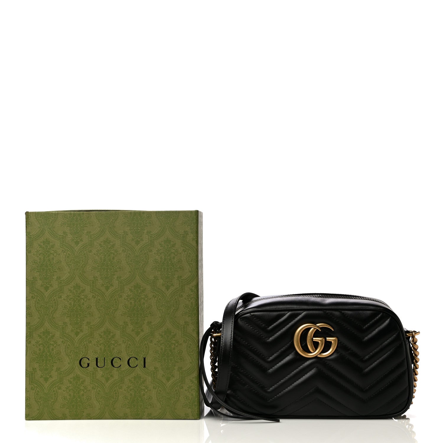 Gucci Calfskin Matelasse Small GG Marmont Chain Shoulder Bag Black 11 of 11