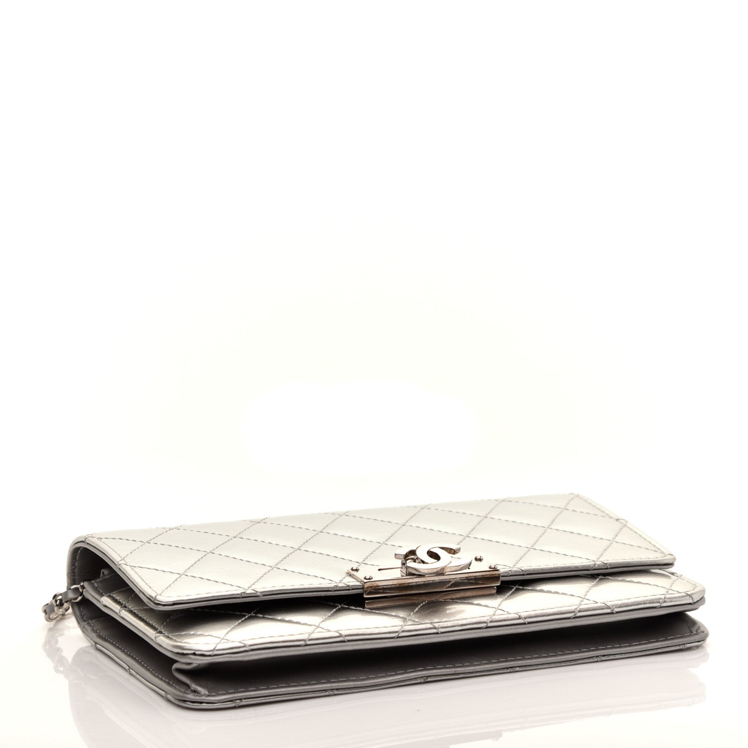 Chanel Patent Quilted Golden Class Wallet on Chain WOC Silver 4 of 9