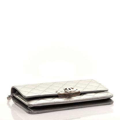 Chanel Patent Quilted Golden Class Wallet on Chain WOC Silver 4 of 9