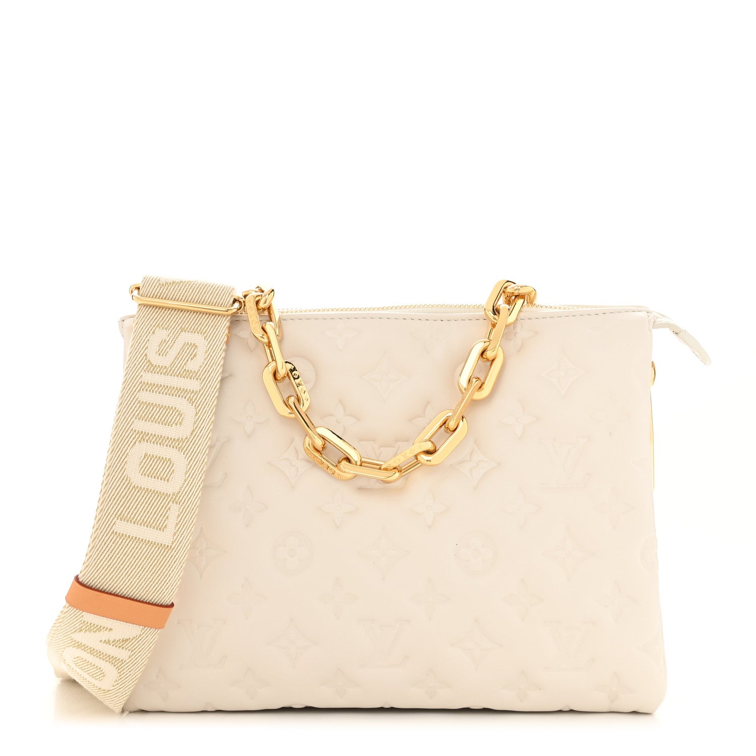 Louis Vuitton Lambskin Embossed Monogram Coussin PM Beige Cream 1 of 10