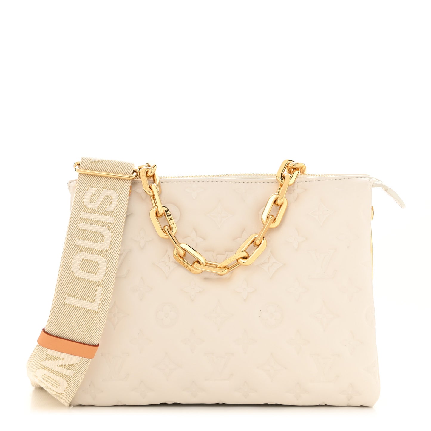 Lambskin Embossed Monogram Coussin PM Beige Cream