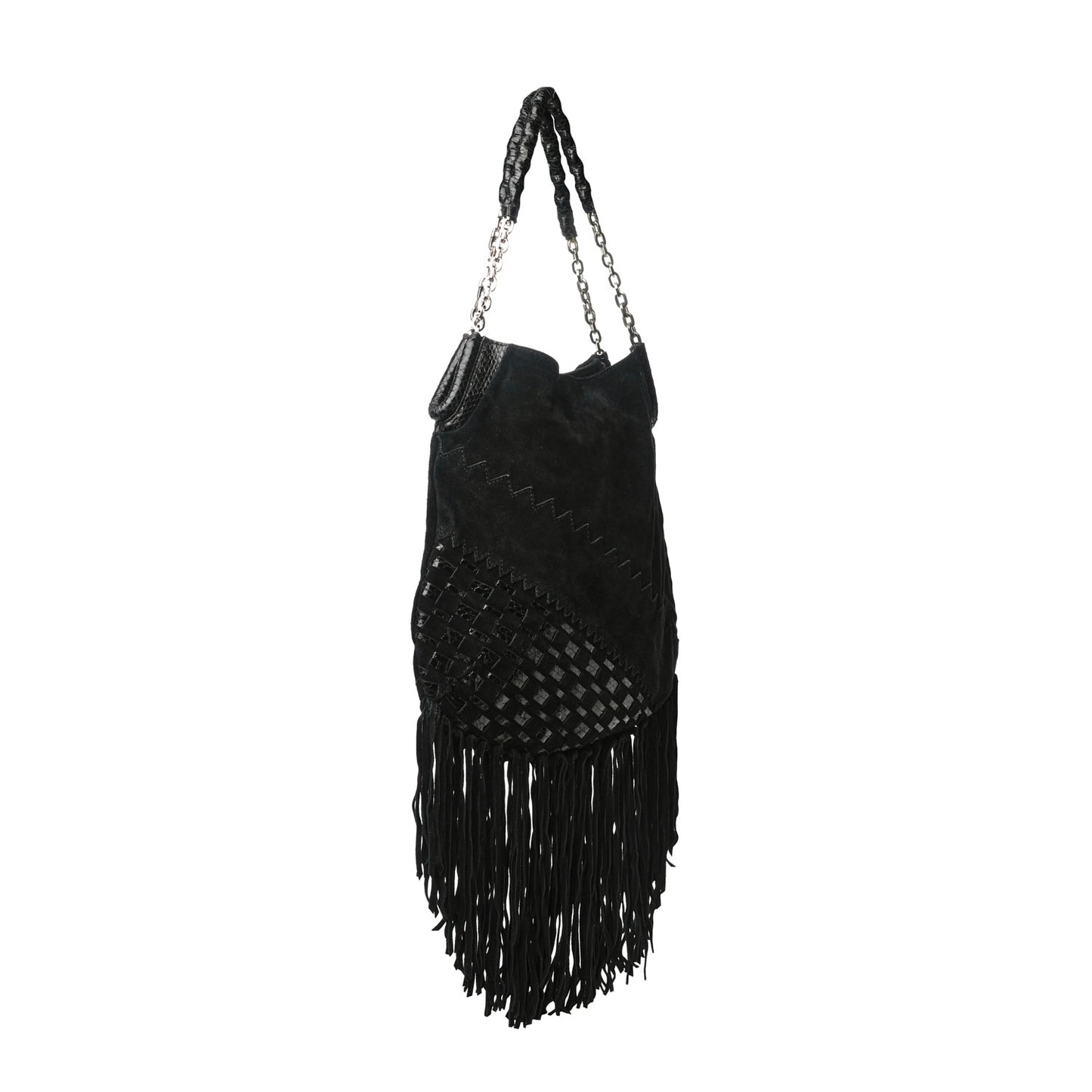 Python Suede Fringe Tatum Shopper Tote Black