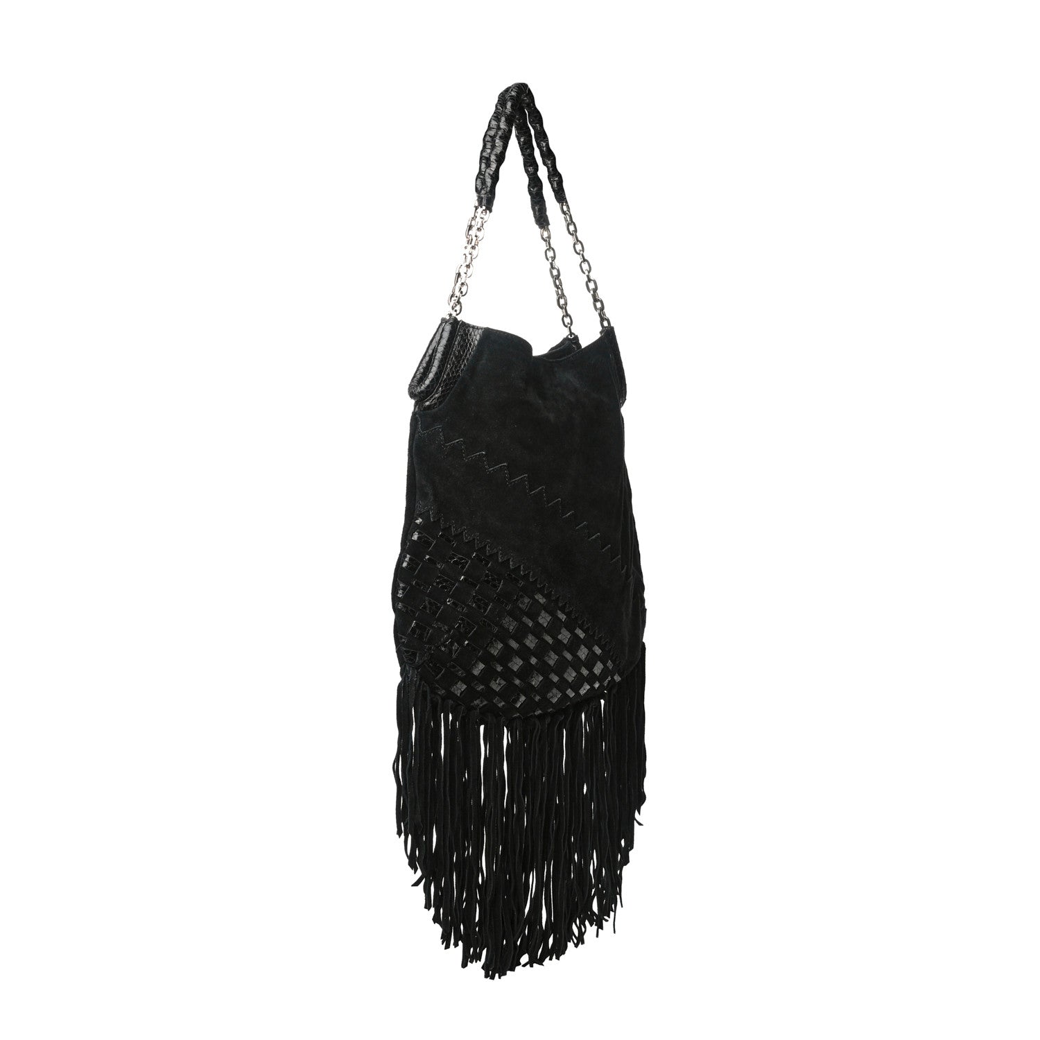 Jimmy Choo Python Suede Fringe Tatum Shopper Tote Black 2 of 9