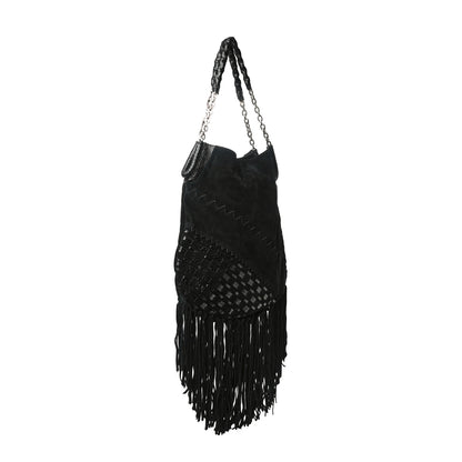 Jimmy Choo Python Suede Fringe Tatum Shopper Tote Black 2 of 9
