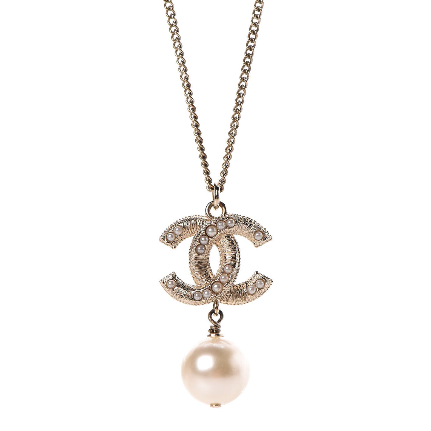 Pearl CC Drop Necklace Gold