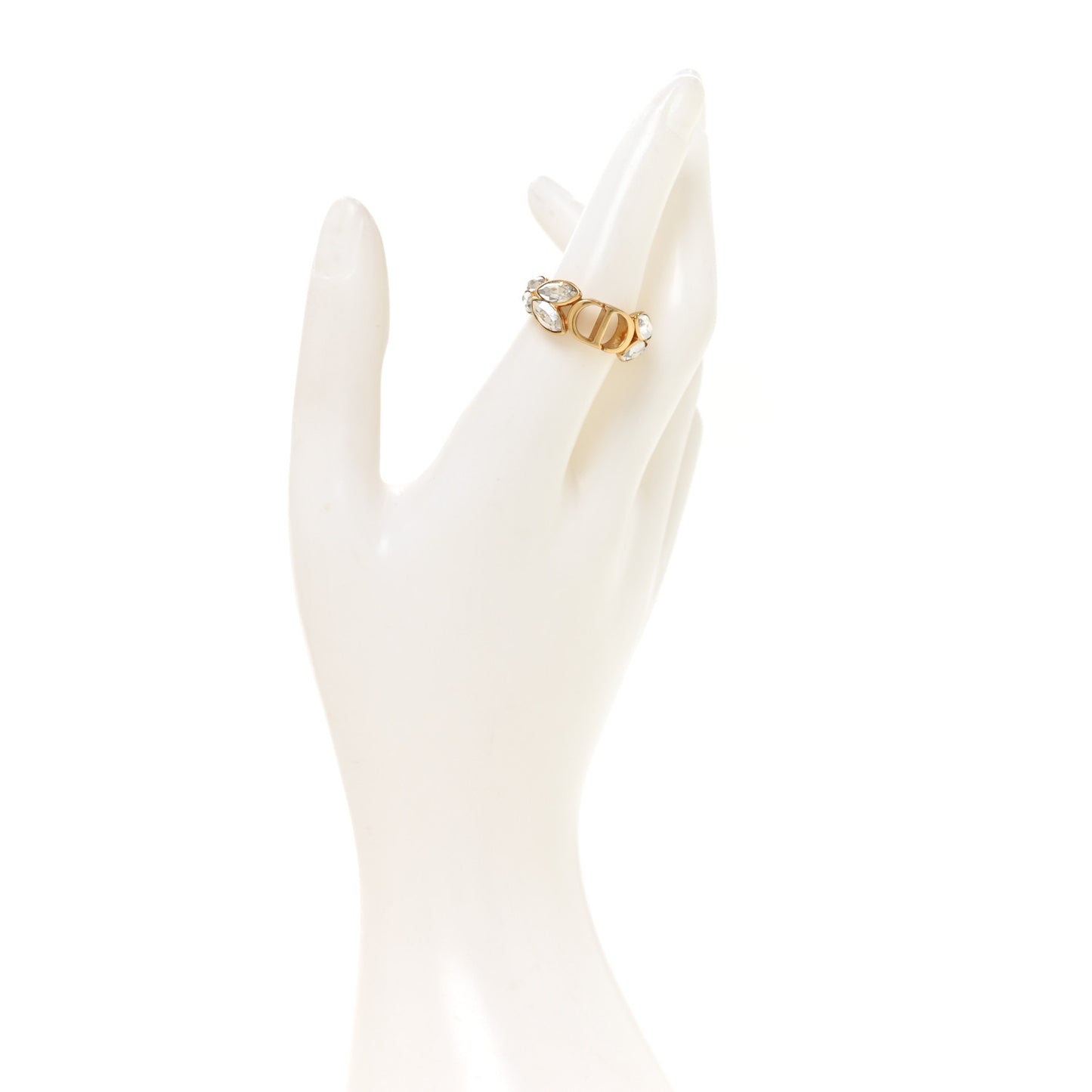 Metal Crystal CD Chain Ring Gold