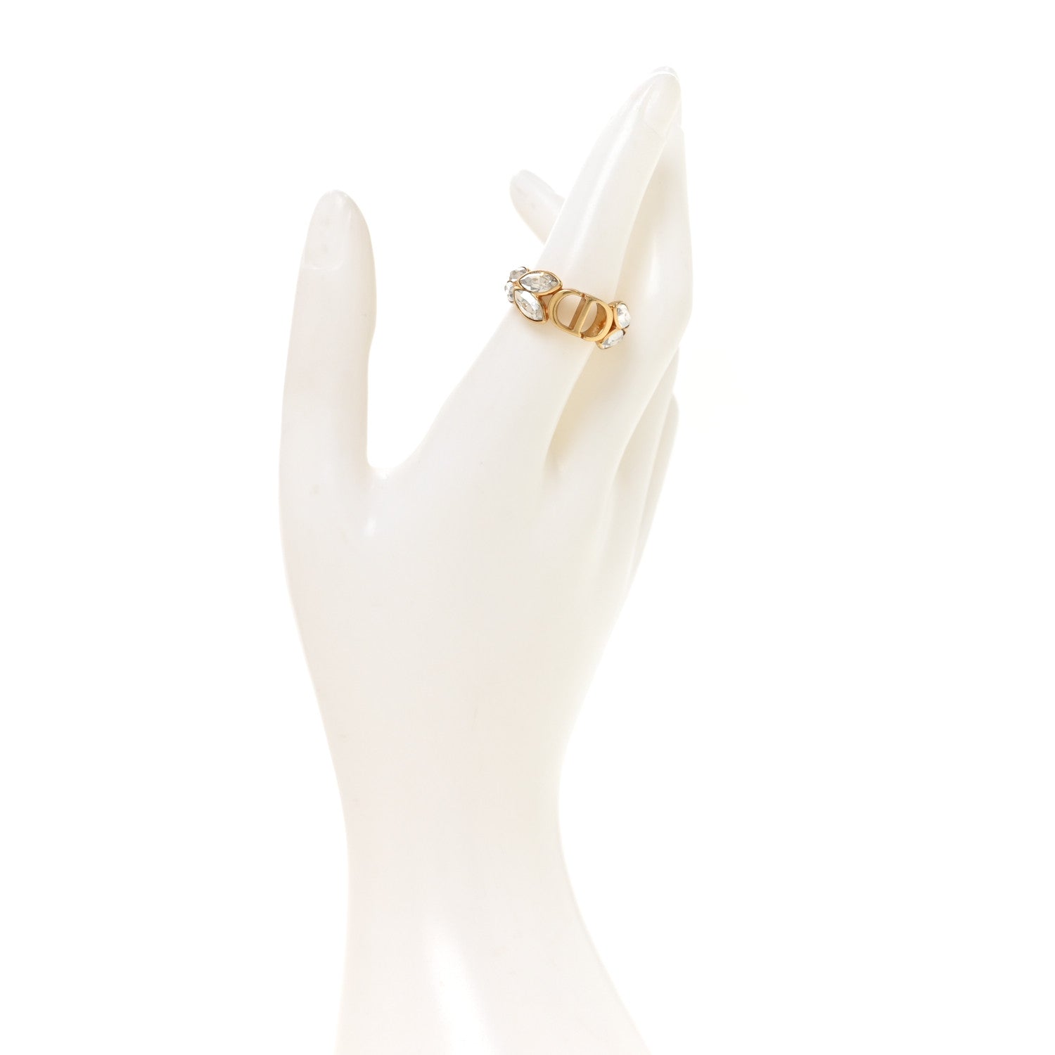 Christian Dior Metal Crystal CD Chain Ring Gold 2 of 5