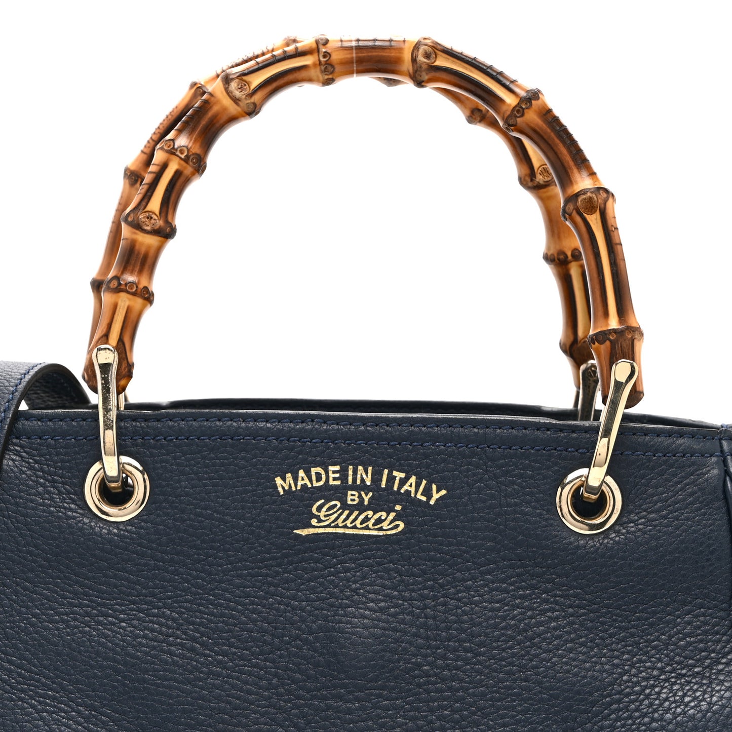 Calfskin Small Bamboo Shopper Tote Navy