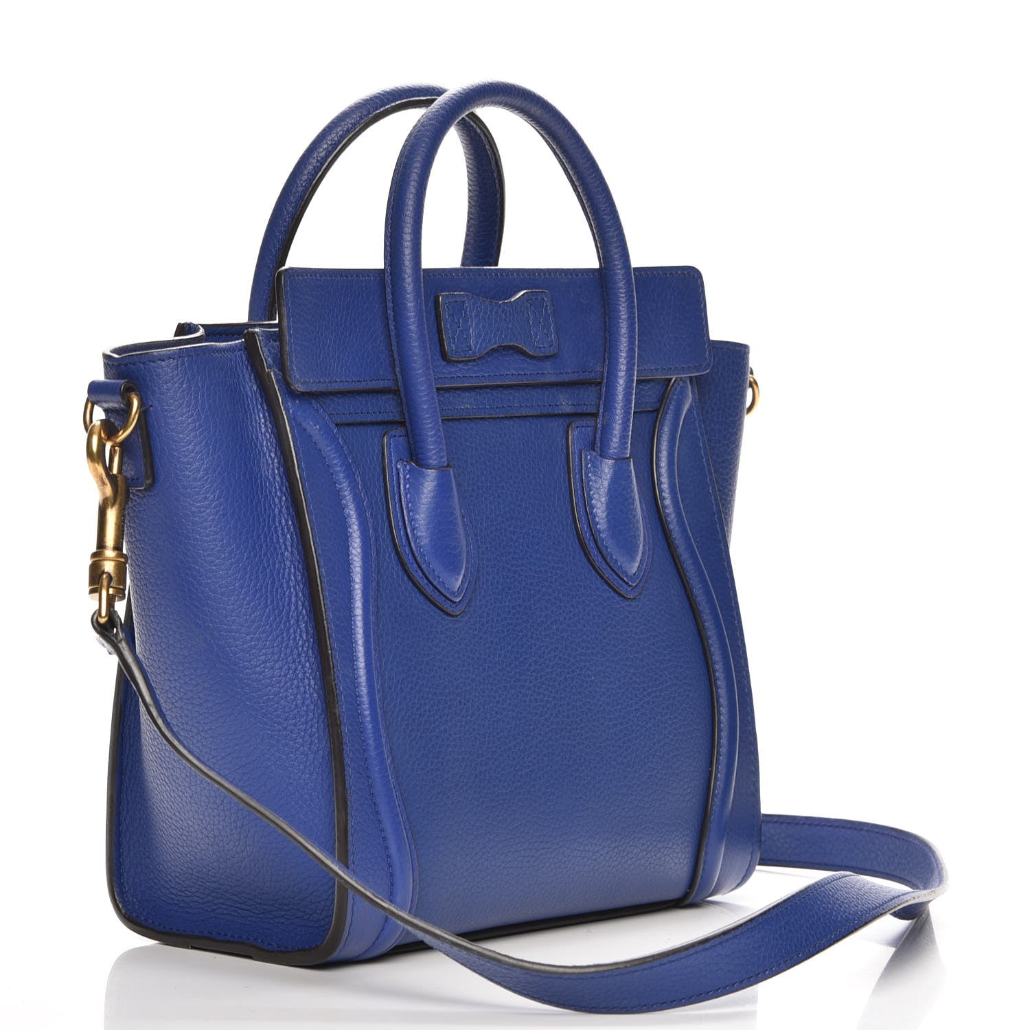 Celine Drummed Calfskin Nano Luggage Indigo 3 of 7