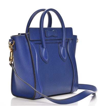 Celine Drummed Calfskin Nano Luggage Indigo 3 of 7