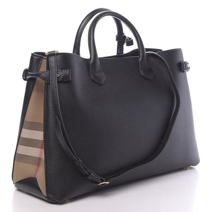 Burberry Grainy Calfskin House Check Large Banner Tote Black 3 of 12