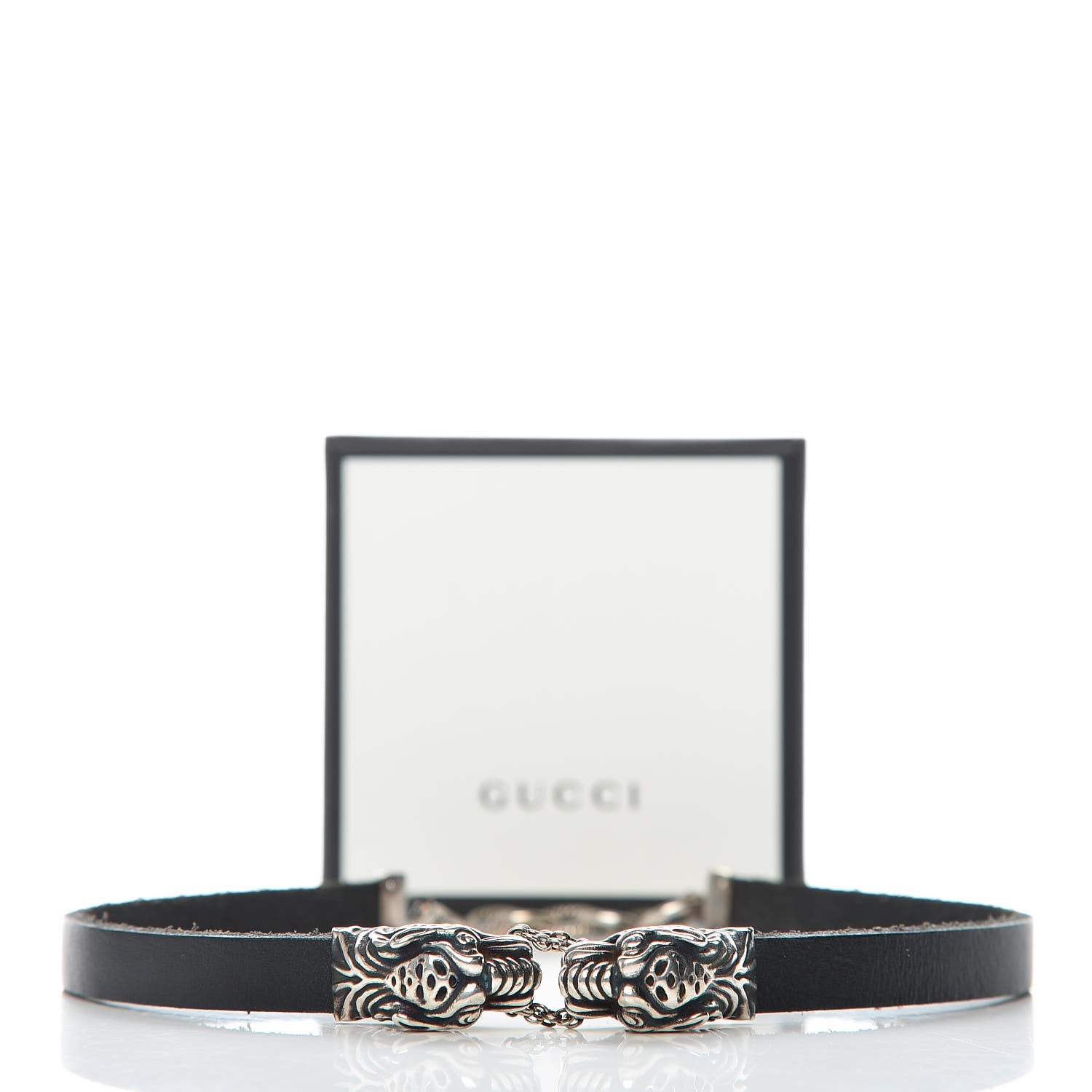 Gucci Sterling Silver Calfskin Tigers Head Choker Necklace 6 of 6