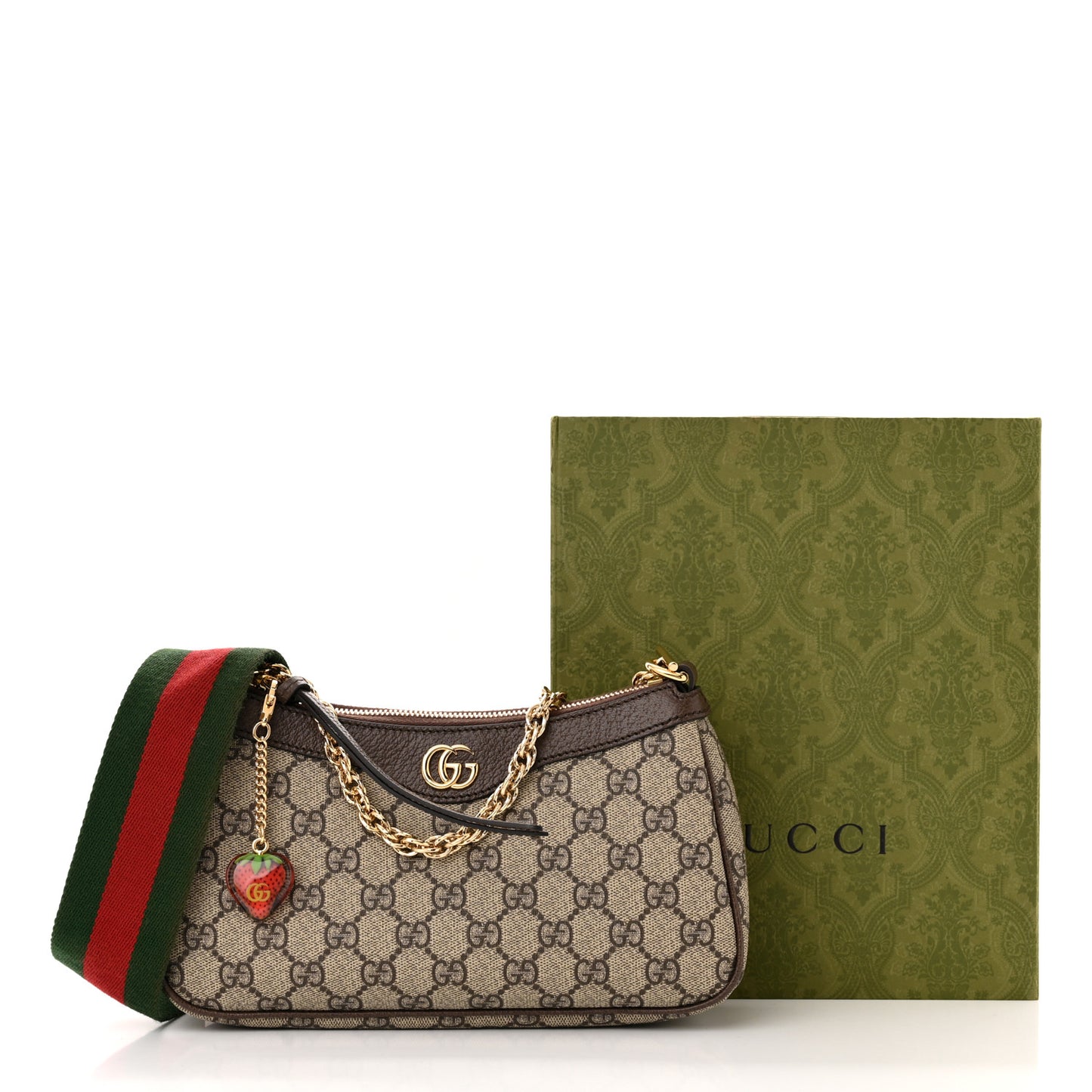 GG Supreme Monogram Textured Dollar Calfskin Web Small Ophidia GG Handbag Beige Ebony New Acero