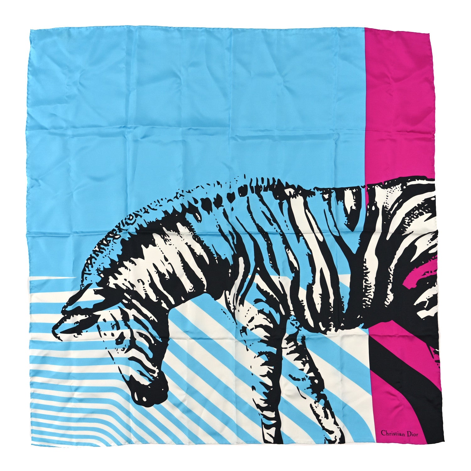 Christian Dior Silk D-Jungle Pop Scarf 90 Blue 1 of 3