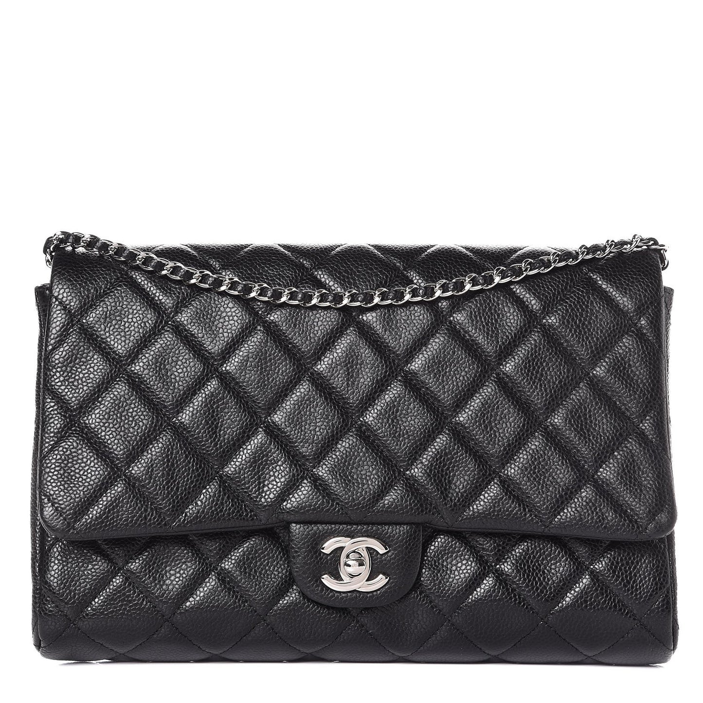 Caviar Quilted Clutch With Chain Flap Black