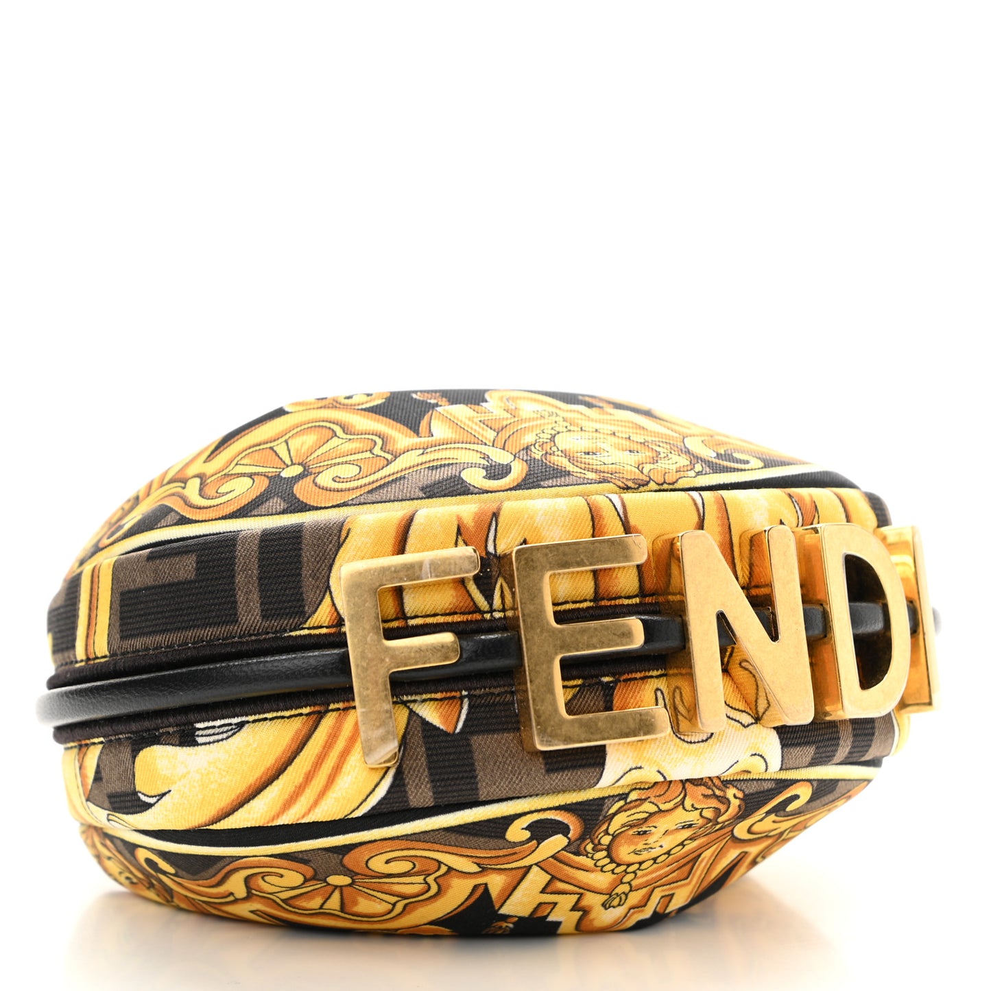X VERSACE Silk Fendace Baroque Nano Fendigraphy Hobo Charm Black Gold